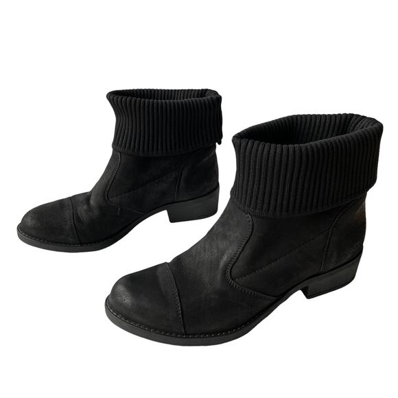 Sesto Meucci Ankle Boots Black Knit Cuff Western Bootie Women's Size 6 - Picture 1 of 11